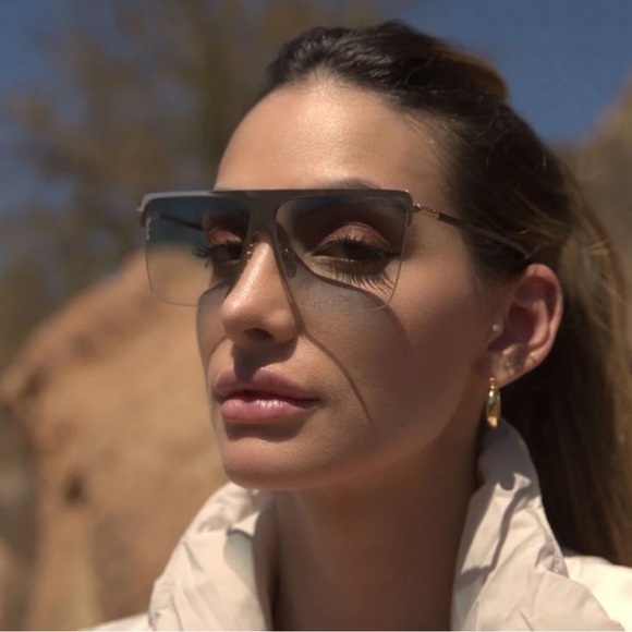 otra hamptons blue & gold retro y2k square oversized shield sunglasses eyewear - Picture 7 of 7